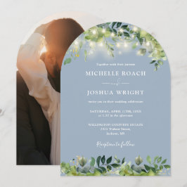 Invitación Luces de Arco de Verde Azul Polvoriento Foto Boda