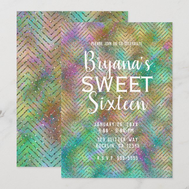 Invitación Luces de Arcoíris Dorado Brillante Fiesta Dulces 1 (Anverso / Reverso)