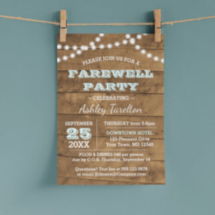 Invitación Luces de Barnwood Aqua Fiesta de despedida