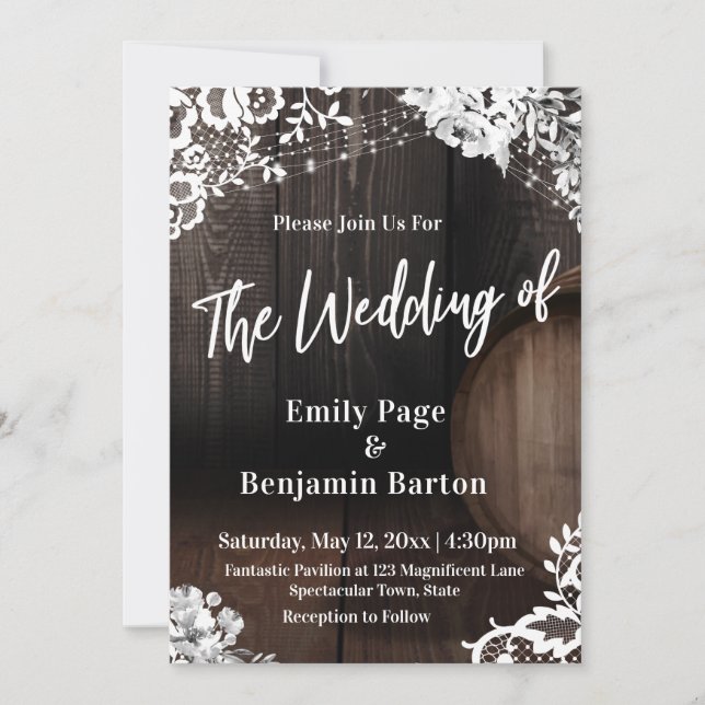 Invitación Luces de barril de madera Casual El Boda de (Anverso)