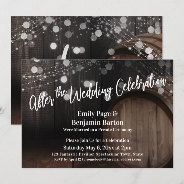 Invitación Luces de barril de madera después de la celebració (Anverso / Reverso)