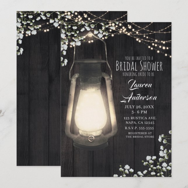 Invitación Luces de bebé respiración con linterna rústica par (Anverso / Reverso)