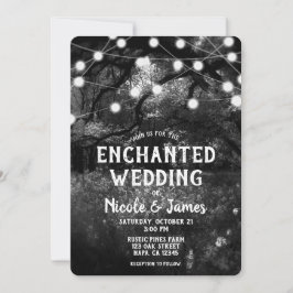 Invitación Luces de Boda Bosque Encantado Rústico Blanco Negr