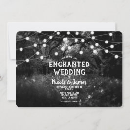 Invitación Luces de Boda Bosque Encantado Rústico Blanco Negr