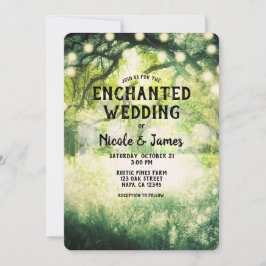 Invitación Luces de Boda Bosque Encantado Verde Rústico