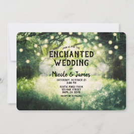 Invitación Luces de Boda Bosque Encantado Verde Rústico