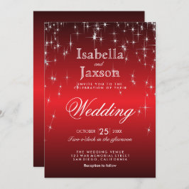 Invitación Luces de Boda de Estrellas Brillantes Rojas