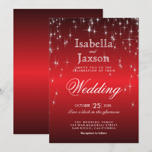 Invitación Luces de Boda de Estrellas Brillantes Rojas