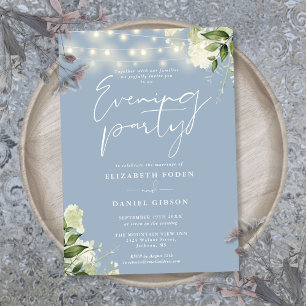 Invitación Luces de boda de greenery azul polvoriento para fi