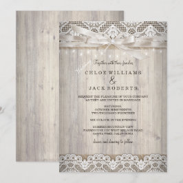 Invitación Luces de boda de madera con encaje vintage rústico