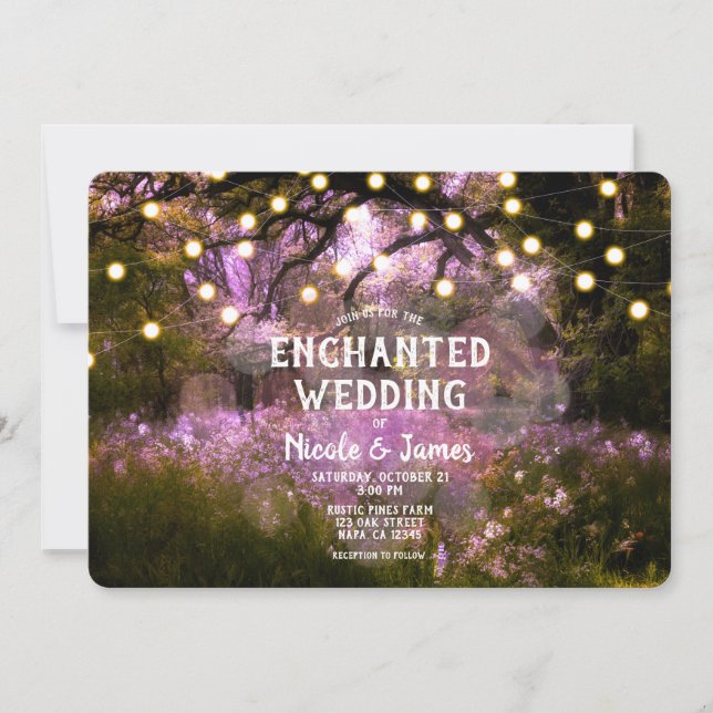 Invitación Luces de Boda del Encantado Bosque de Primavera Rú (Anverso)