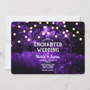 Invitación Luces de Boda del Encantado Bosque Rústico Púrpura