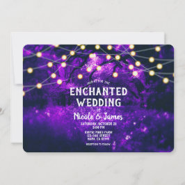 Invitación Luces de Boda del Encantado Bosque Rústico Púrpura