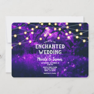 Invitación Luces de Boda del Encantado Bosque Rústico Púrpura
