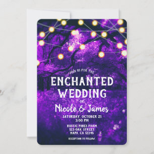 Invitación Luces de Boda del Encantado Bosque Rústico Púrpura