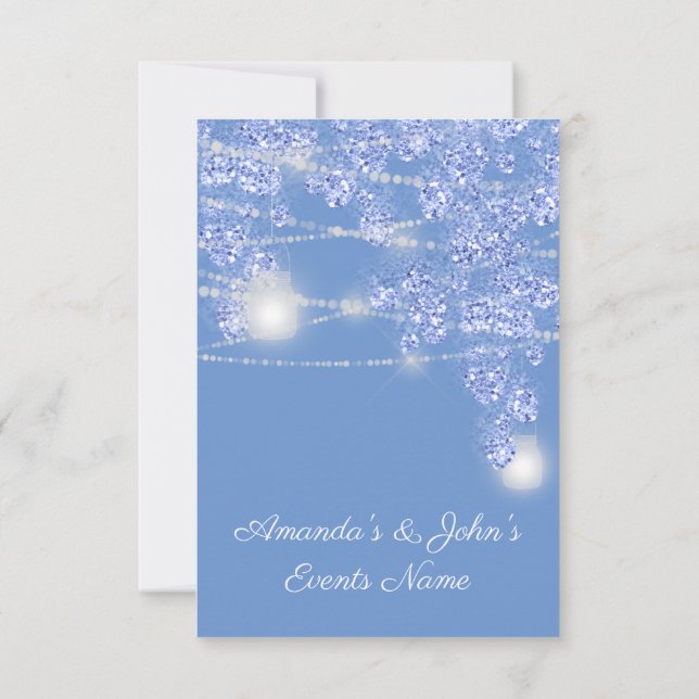 Invitación Luces de boda frascos brillo azul rústico (Reverso)