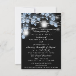 Invitación Luces de boda Frascos Rústicos Brillo Azul Negro