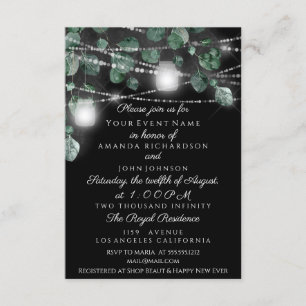Invitación Luces de Boda Tarros Rústicos Menta Ahumada Negra