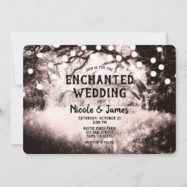 Invitación Luces de Boda Vintage Rosa Pálido Bosque Encantado