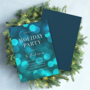Invitación Luces de Bokeh Aqua Azul Fiesta Faux Plateada de V