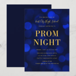 Invitación Luces de Bokeh Azul Zafiro Baile de Graduación de