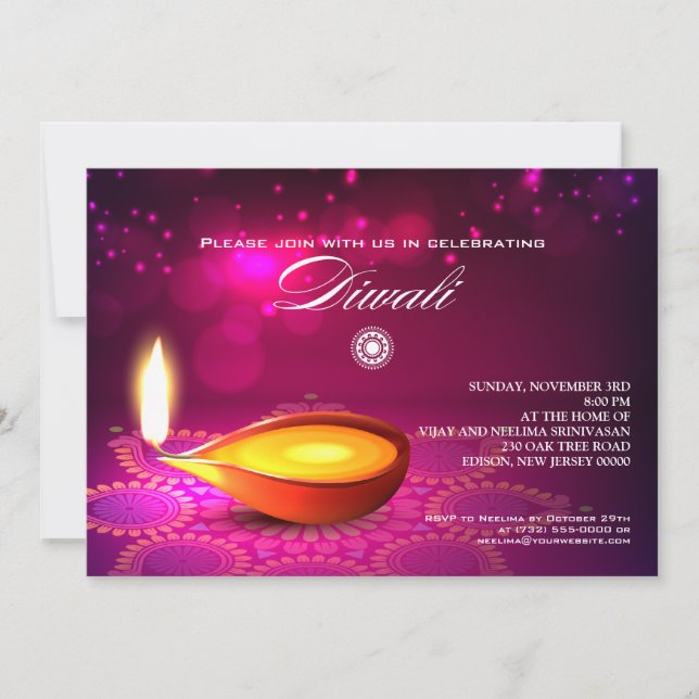 Invitación Luces de Bokeh Fiesta de la lámpara Diwali (Anverso)