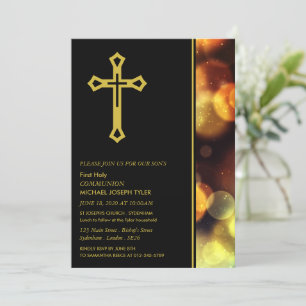 Invitación Luces de Bokeh iluminadas, primera comunión sagrad