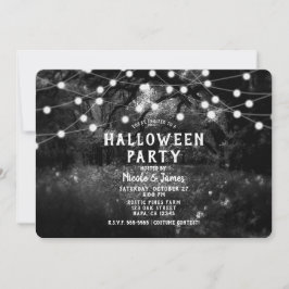 Invitación Luces de bosque encantado negro blanco espeluznant