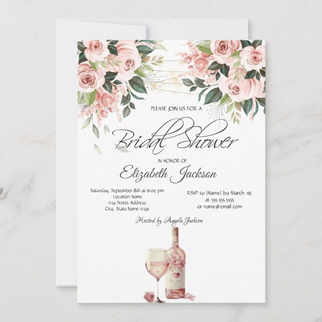 Invitación Luces de Botella de Vino con Rosas para Despedida  (Anverso)