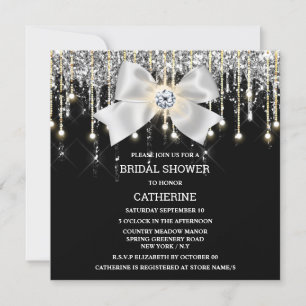 Invitación Luces de brillantez de diamante negro plateado ele
