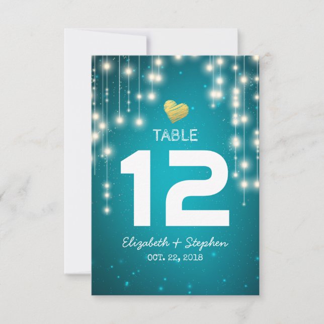 Invitación Luces de cadena Boda plaza de asiento número de ta (Anverso)