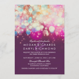 Invitación Luces de cadena Boda púrpura