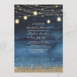 Invitación Luces de Cadena Brillantes de Azul Marino y Dorado