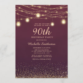 Invitación Luces de Cadena Brillantes de Oro Borgoña Cumpleañ