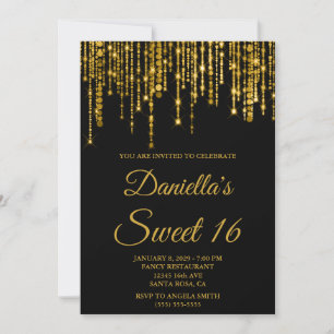 Invitación Luces de Cadena Brillantes Doradas Cumpleaños Dulc