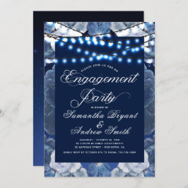 Invitación Luces de cadena Compromiso Elegante Azul
