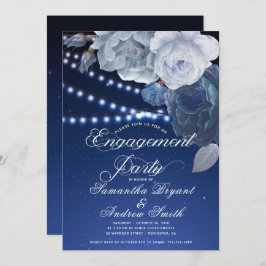 Invitación Luces de cadena Compromiso Elegante Azul