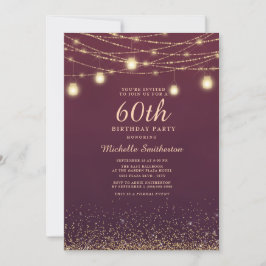 Invitación Luces de Cadena con Brillo Dorado Borgoña Formal 6