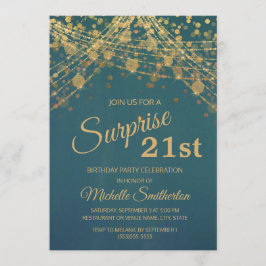 Invitación Luces de Cadena con Brillo Dorado Verde 21 Cumplea