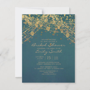 Invitación Luces de Cadena con Brillo Dorado Verde Acuático p