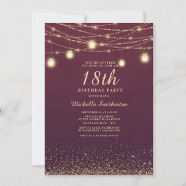 Invitación Luces de Cadena con Brillo Dorado y Borgoña Formal