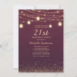 Invitación Luces de Cadena con Brillo Dorado y Borgoña Formal