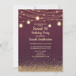 Invitación Luces de Cadena con Brillo Dorado y Borgoña Sweet 