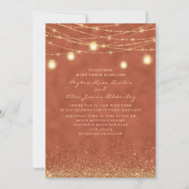 Invitación Luces de Cadena con Purpurina Dorada de Terracota 