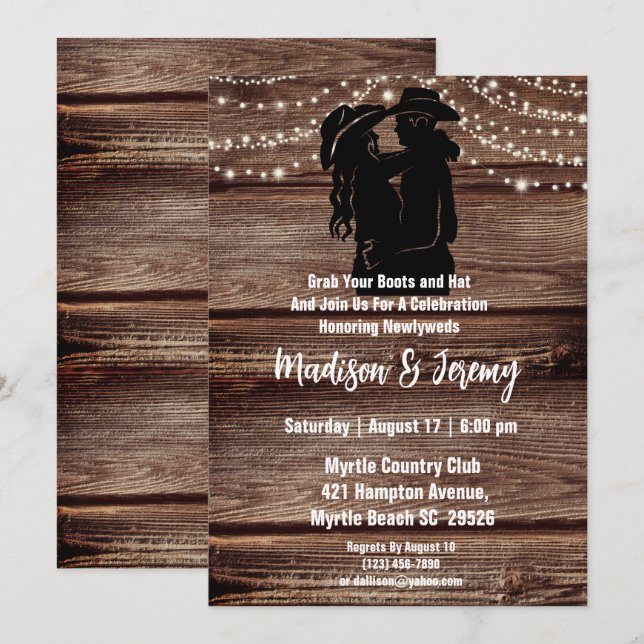 Invitación Luces de cadena con silueta rústica occidental de  (Anverso / Reverso)