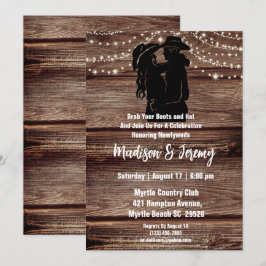 Invitación Luces de cadena con silueta rústica occidental de 