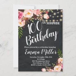 Invitación Luces de Cadena Cumpleaños 100 Aniversario Pizarra