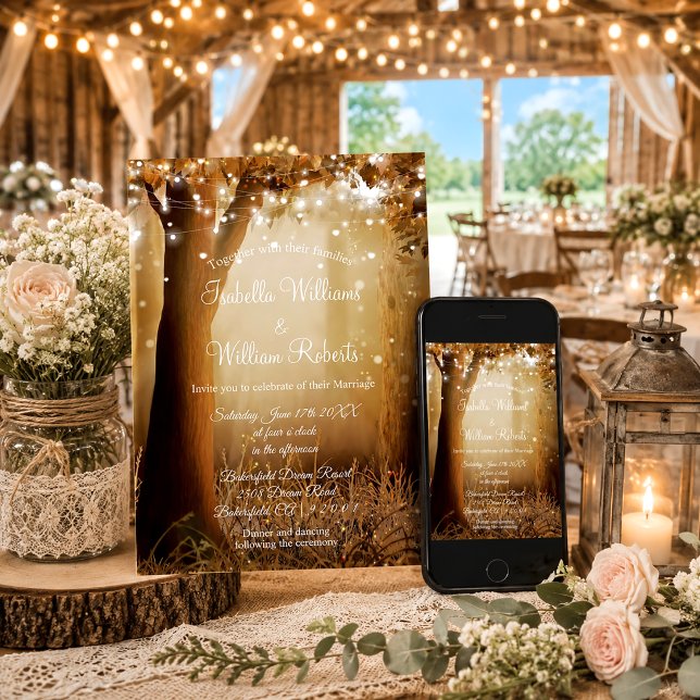 Invitación Luces de Cadena de Árbol de Campo Chic Bodas Rústi (Subido por el creador)