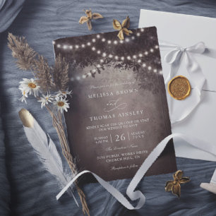 Invitación Luces de Cadena de Árbol Rústico Marrón Código QR 
