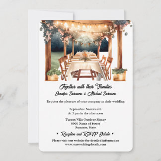 Invitación Luces de cadena de boda al aire libre estilo tosca